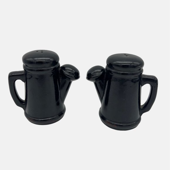 Vintage Watering Can Salt & Pepper Shaker Set Made in Japan Black Ceramic 4" - Picture 2 of 5